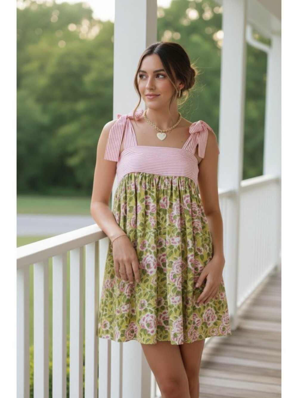 Retro Floral Oversized Bow Tie Shoulder Square Neck Girly Babydoll Mini Dress